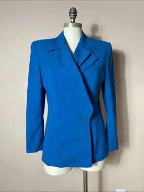 VTG wool blend Women's Bright Blue Tailored Blazer Jacket size S 80s 90s
